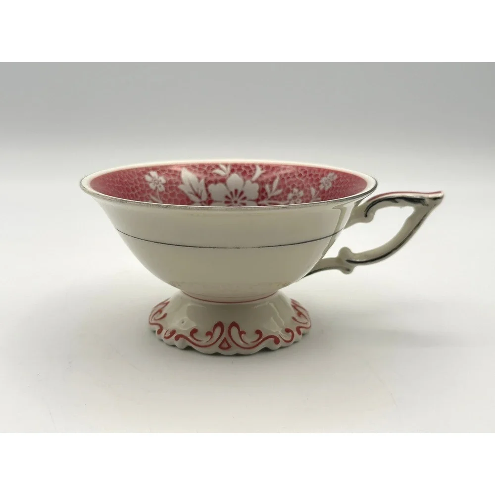 Vintage Seltmann Weiden Germany Tea Cup Saucer Plate Set Red Silver Plated Trim